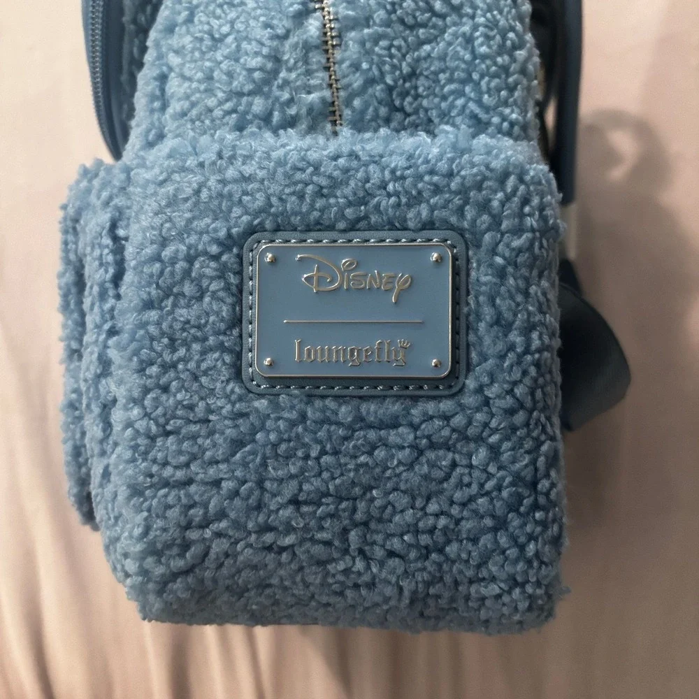 Disney Loungefly Stitch Sherpa Mini Backpack Blue Faux Shearling 3D Ears Bag